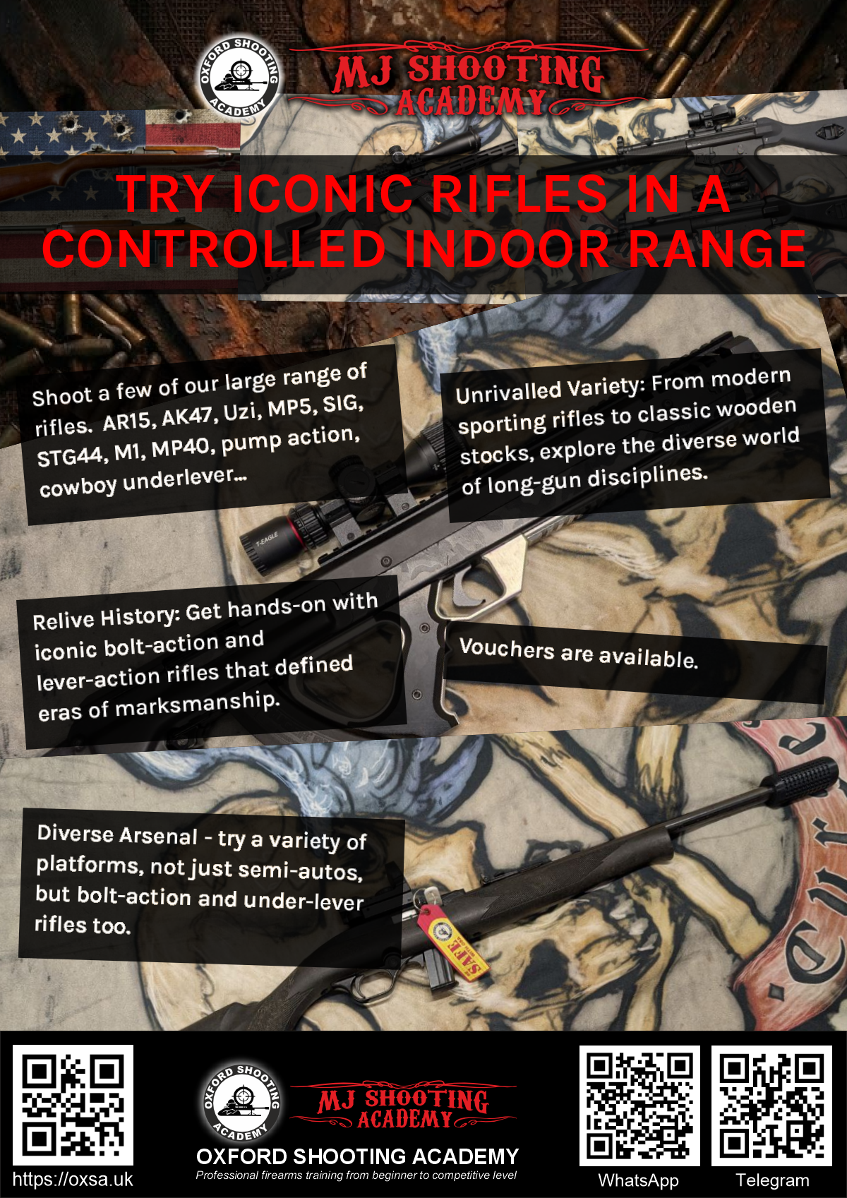 Firearms training session using various sporting firearms