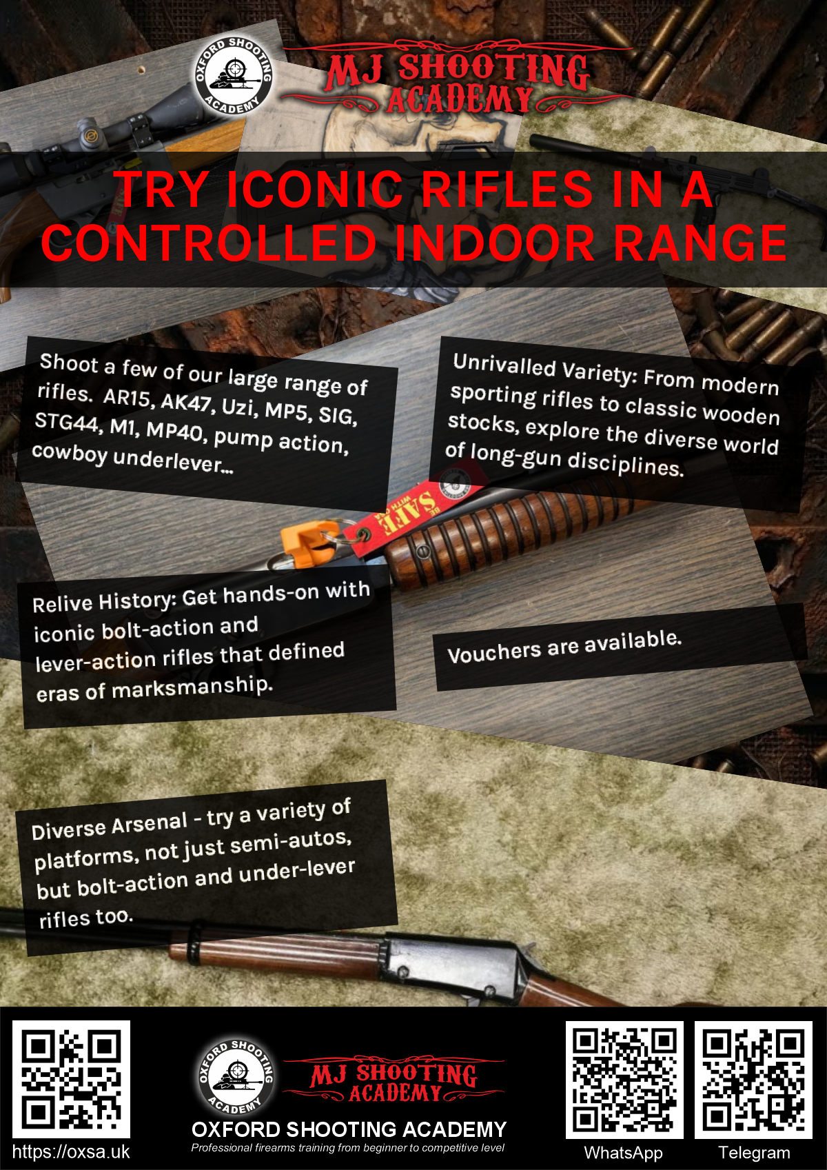 Firearms training session using various sporting firearms