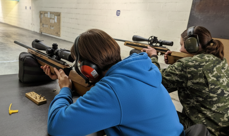 Precision shooting session focusing on firearm safety and handling