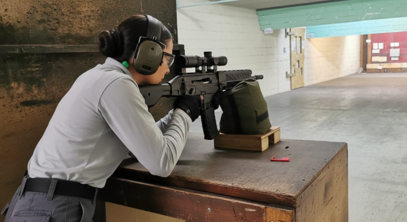 Precision shooting session focusing on firearm safety and handling
